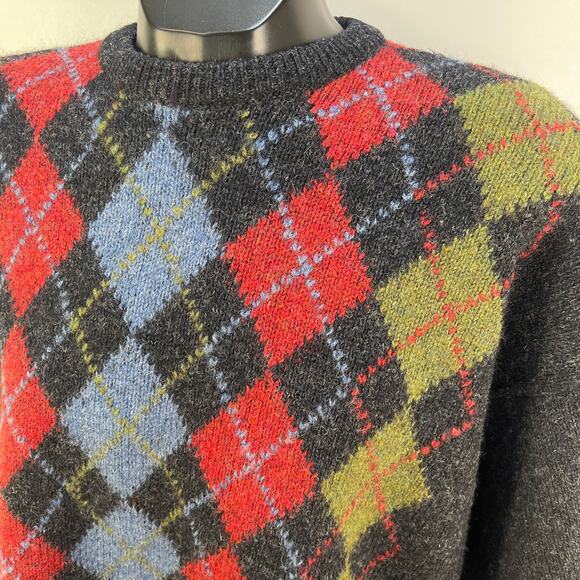 Lands' End Scottish Wool Argyle Crewneck Sweater Vintage Pullover Gray - Picture 4 of 5